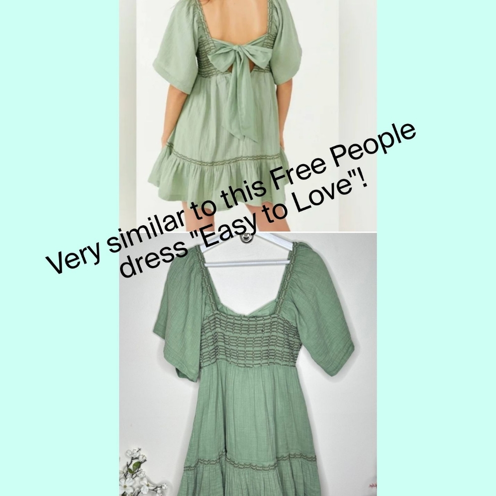 Green Tie Back Mini Dress - Picture 3 of 11